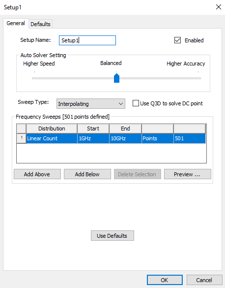 HFSS Auto Setup - General Tab