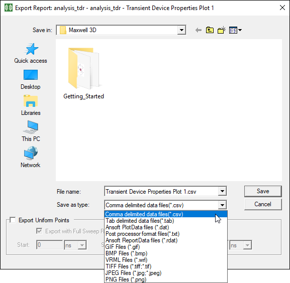 Export Report Window