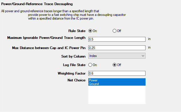 Power/Ground Trace Decoupling Rules