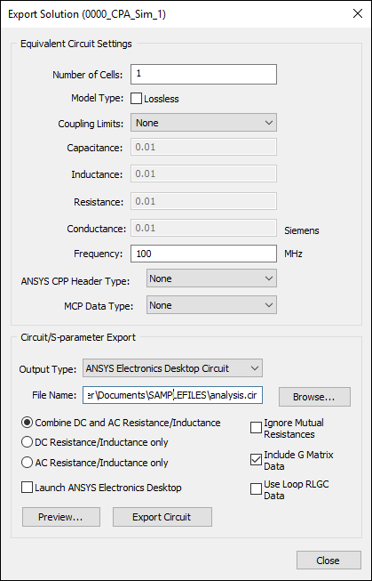 Export Solution window