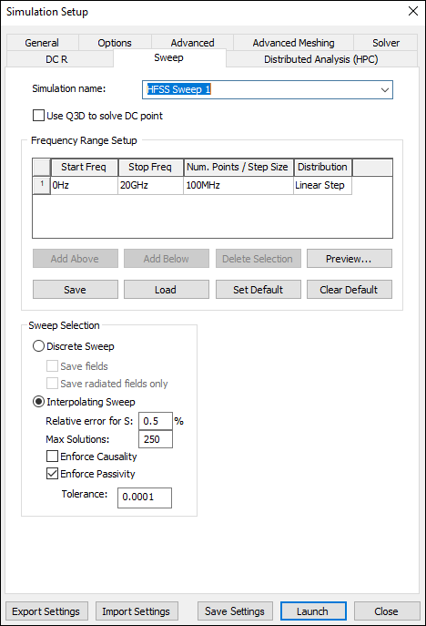HFSS Simulation Setup - Sweep