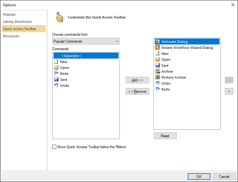 Quick Access Toolbar Options