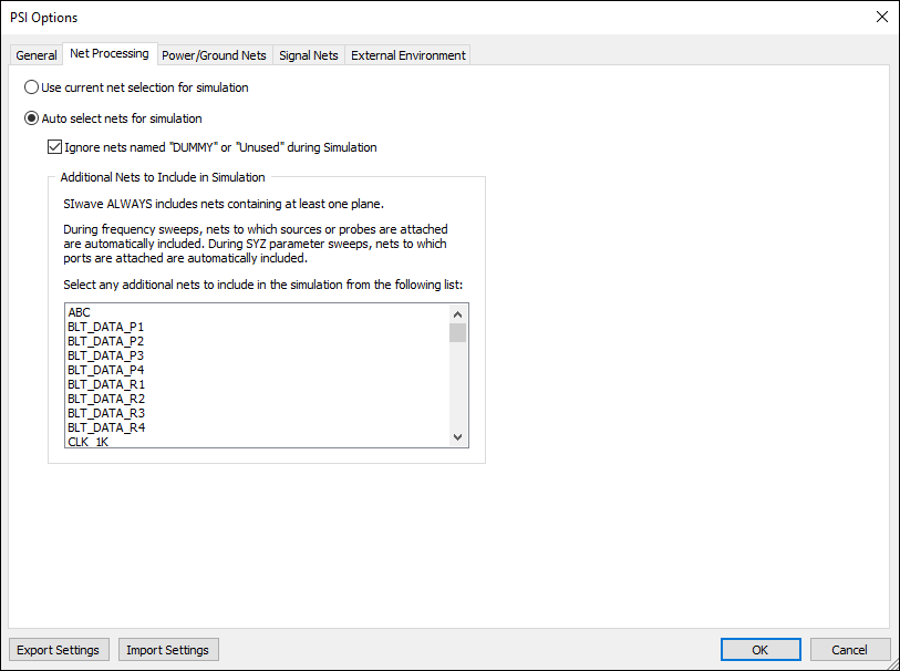 Net Processing Options