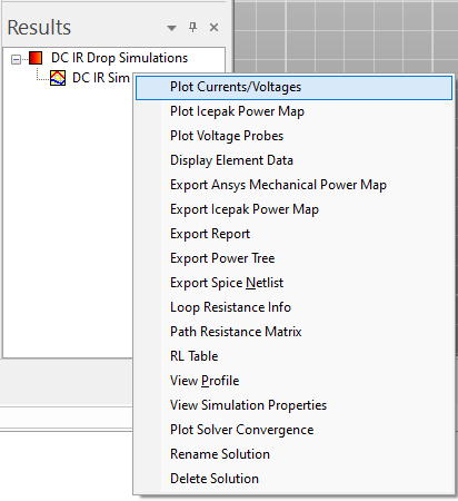 DC IR Drop Simulations Results Menu