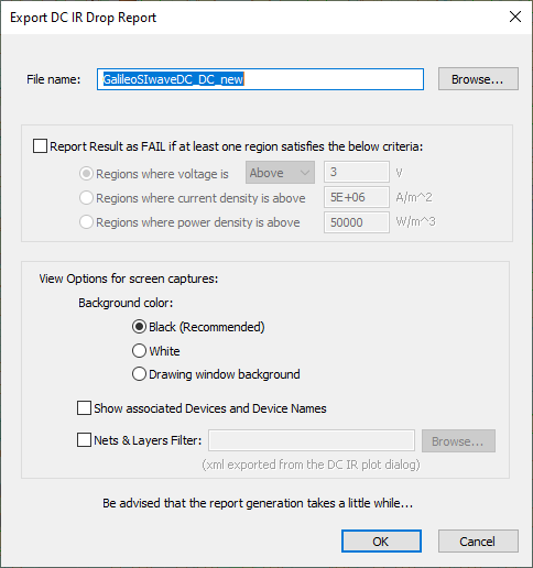 Export DC IR Drop Report Window