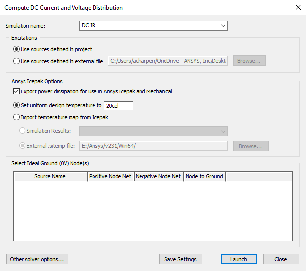 Compute DC Current and Voltage Distribution Window
