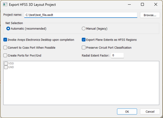 Export HFSS 3D Layout Project Window