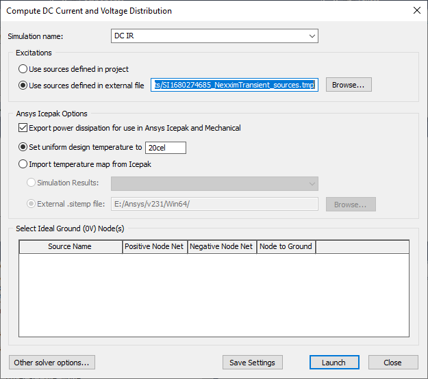 Compute DC Current and Voltage Distribution Window