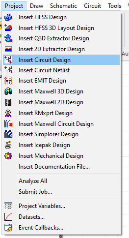 Project > Insert Circuit Design