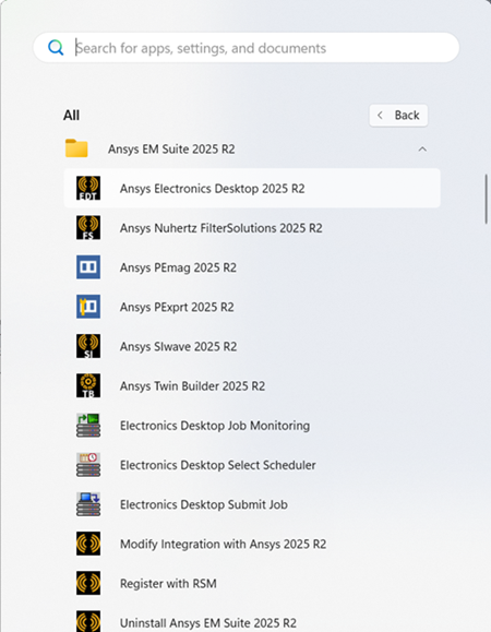 Electronics Desktop in Start Menu