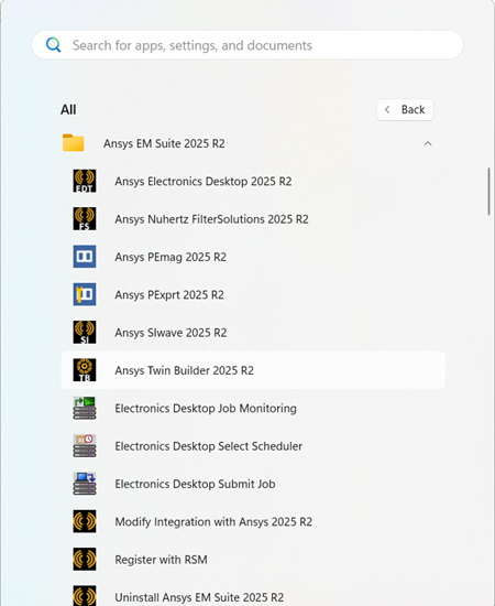 Twin Builder in Start Menu