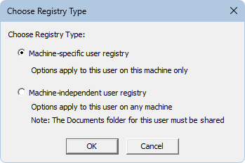 Choose Registry Type dialog box with Machine-specific user registry selected