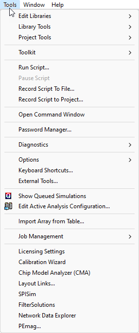 Tools Menu