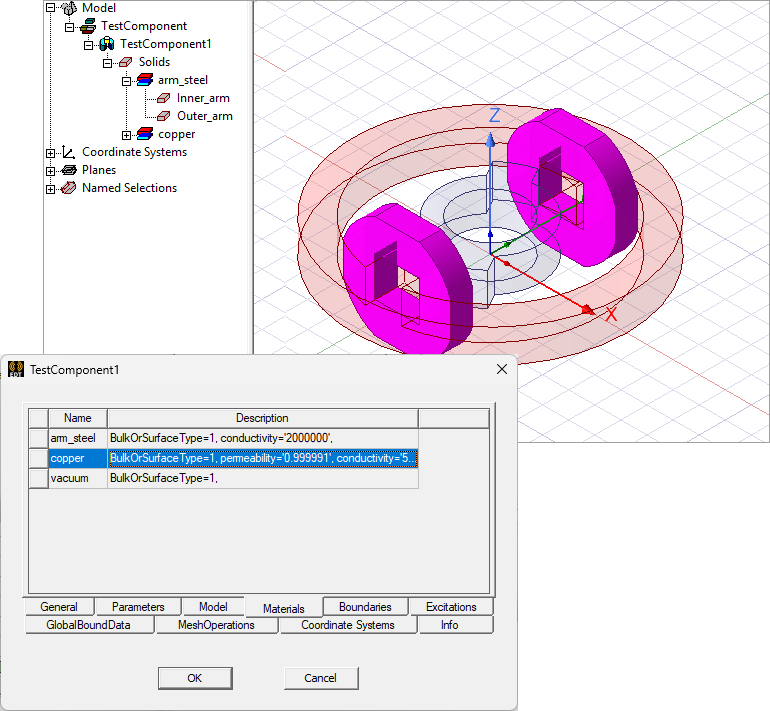 3D Component properties window.