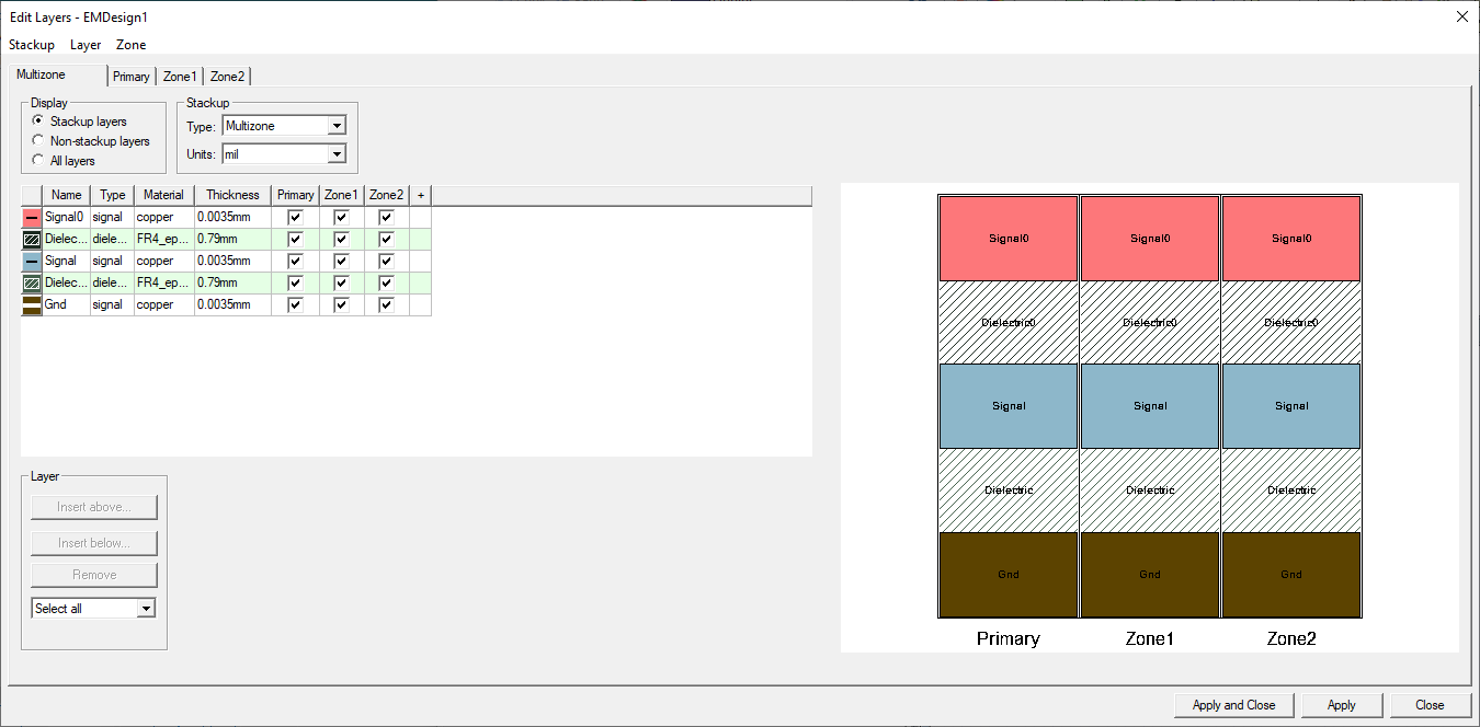 Edit Layers Window with Multizone
