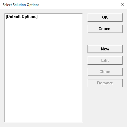 Select Solution Options Window Select Solution Options Window