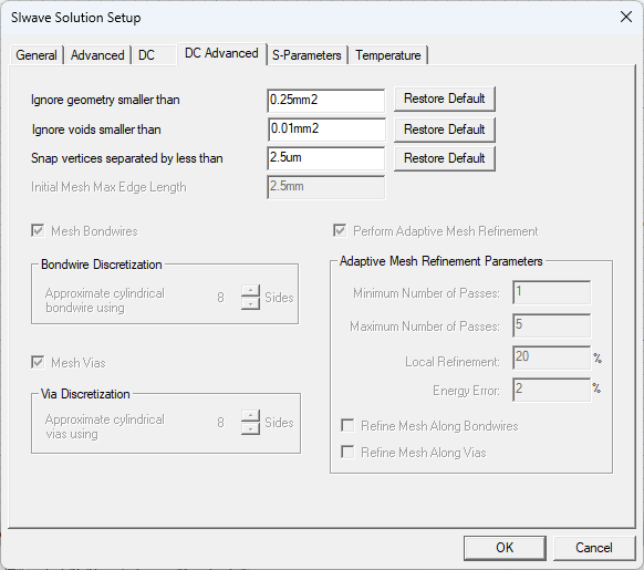 SIwave Solution Setup - DC Advanced