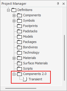 Name defined in the Component window is displayed in the Definitions Component 2.0 folder