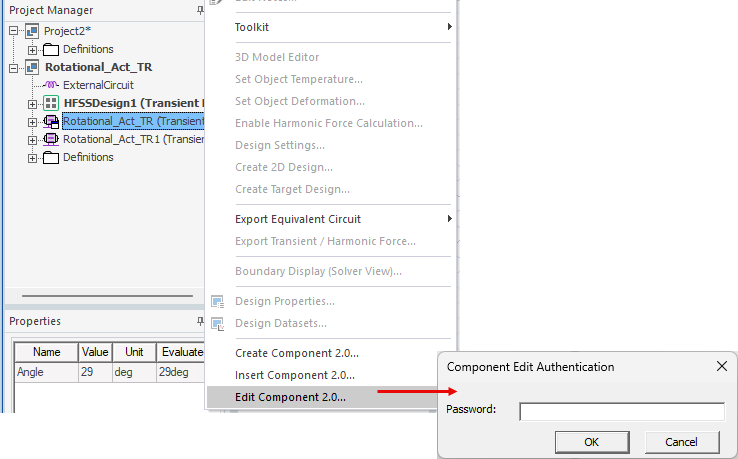 Using Edit Component 2.0 on an encrypted file prompts the user for a password.