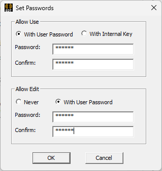 Set Passwords Window Set Passwords Window