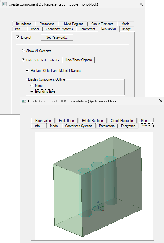 Create 2.0 Component Representation window, with the Image tab displaying model outline