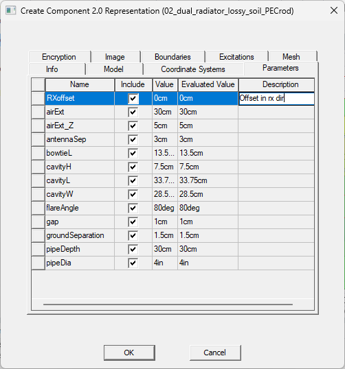 Parameters tab for the Create Component 2.0 window