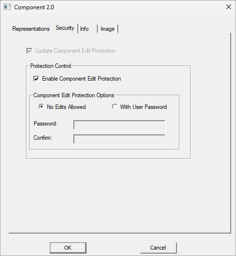 View of the Security tab in the Component 2.0 window