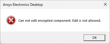 Message informing the user that the component cannot be edited.