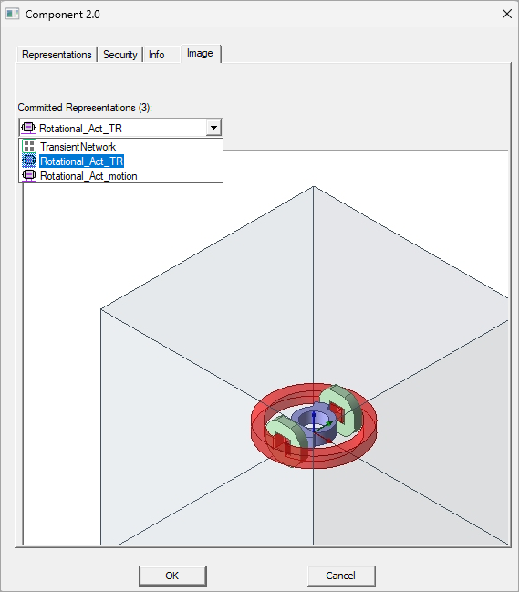 View of the Image tab from the Component 2.0 window; the drop-down menu shows multiple representations to choose from