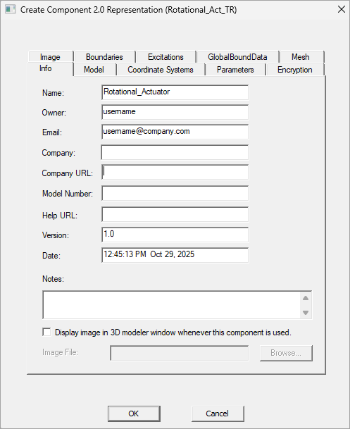 View of the Create Component 2.0 window