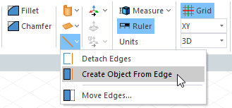 Edge drop-down menu. Create Object from Edge option highlighted.