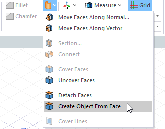 Surface drop down menu. Create Object from Face option highlighted.