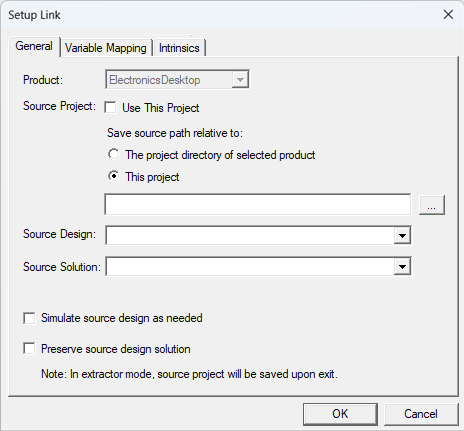 Icepak EM loss setup link dialog box general tab.