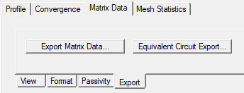 Solution Data window, Matrix Data tab, Export tab. Solution Data window, Matrix Data tab, Export tab.