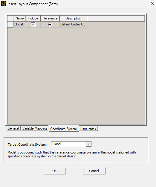 Insert Layout Component - Coordinate System Tab