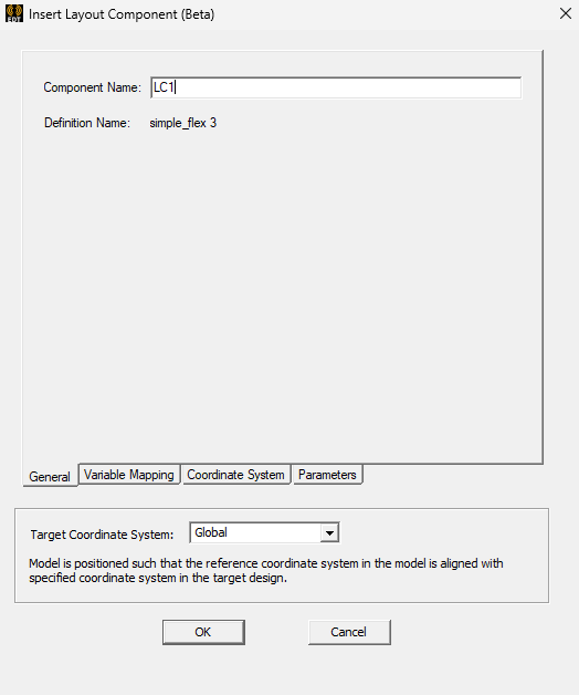 Insert Layout Component General Tab