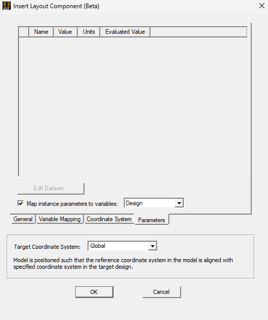 Insert Layout Component - Parameters Tab