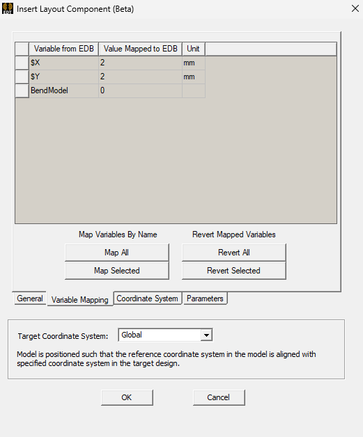 Insert Layout Component - Variable Mapping Tab