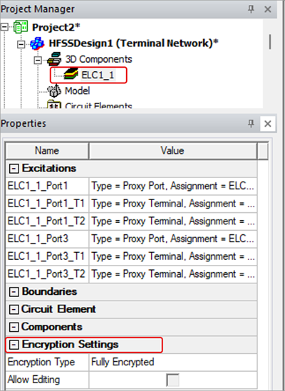 Encrypted component includes Encryption Settings in its Properties window