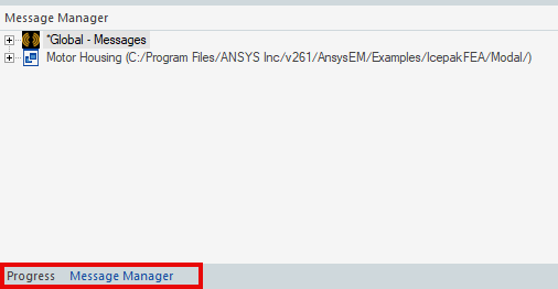 Tabs in a window titled Progress and Message Manager