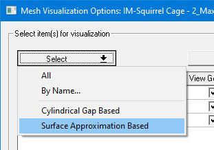 Select function for the Mesh Visualization Options dialog box is highlighted