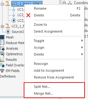 Split Net and Merge Net Menu Options