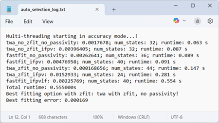 Auto Selection Log file opened in notepad.