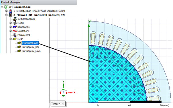 View of Cylindrical Gap mesh assignment on geometry
