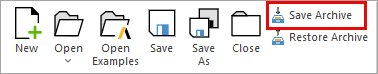 Main ribbon. Save Archive highlighted