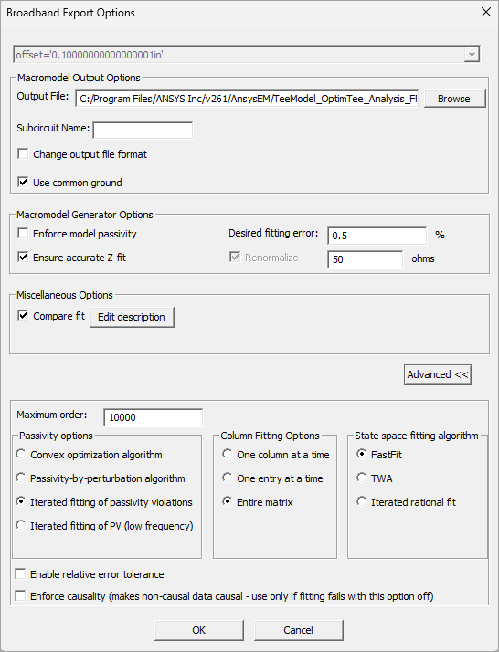 Broadband Export Options - Advanced