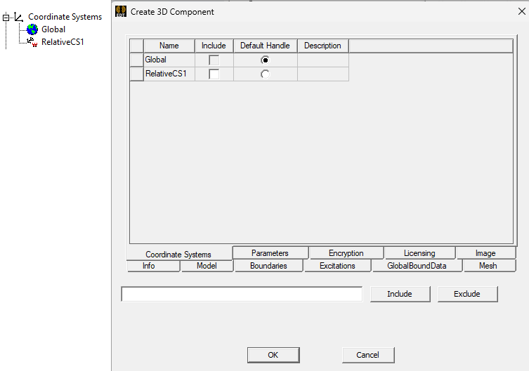Create  3D Component dialog. Coordinate Systems tab.