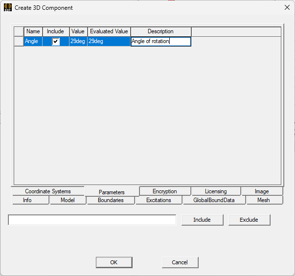 Create  3D Component dialog. Parameters tab.