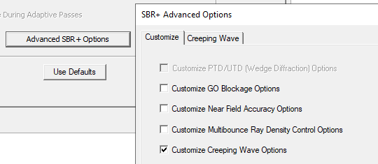 SBR+ Advanced Options dialog, Customize tab.