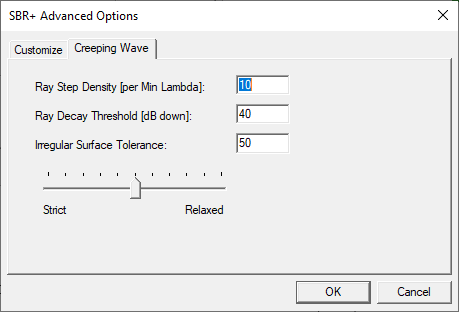 SBR+ Advanced Options dialog, Creeping Wave tab.